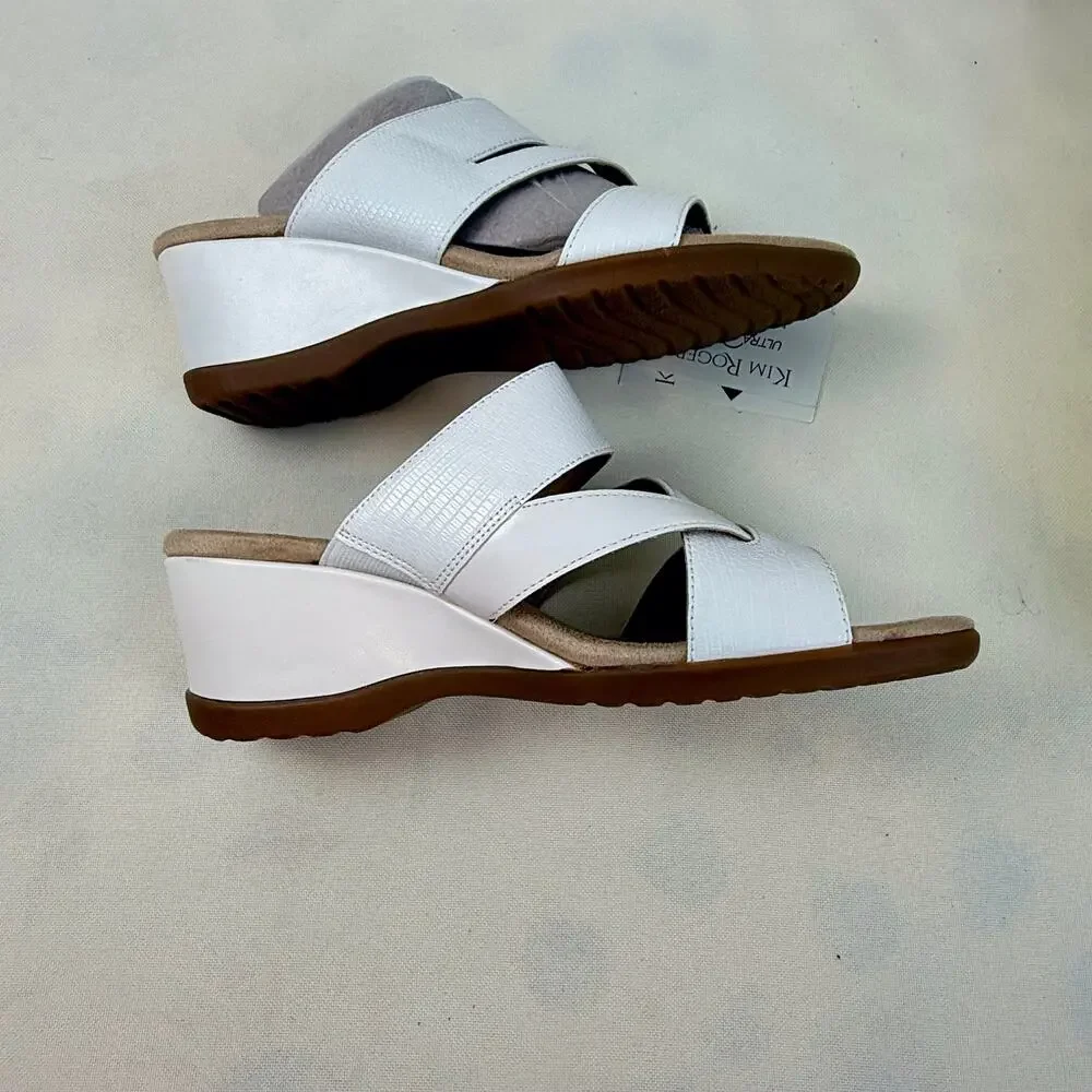 NIB Kim Roger’s Krystal White Slip On Ultra Comfort Wedge Sandals 8M Man Made - Picture 13 of 16